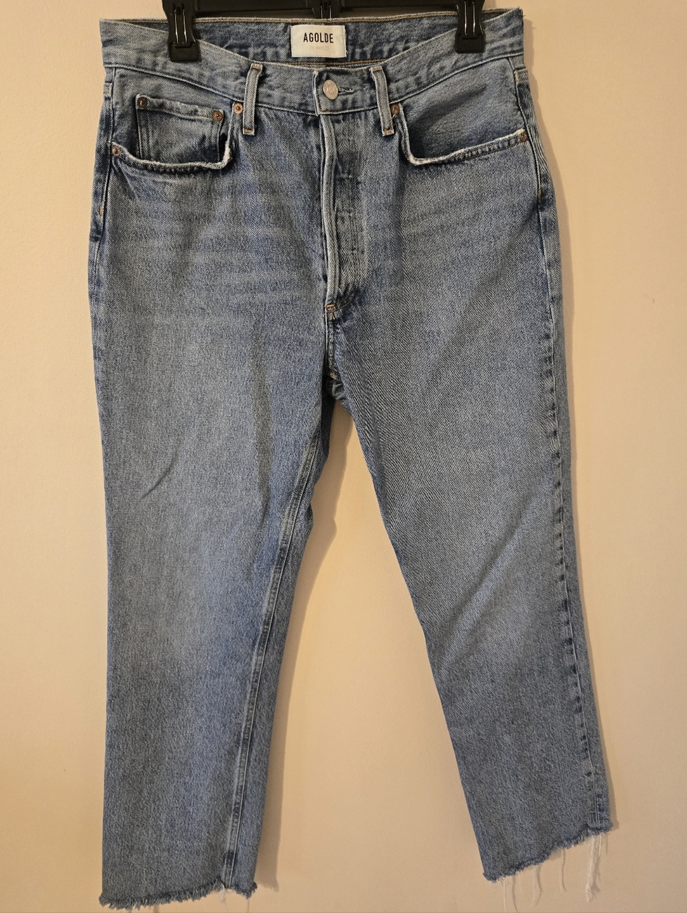 Agolde 90s Straight Crop Jeans Women’s 29 Lana Wash High Rise Button Fly Raw Hem